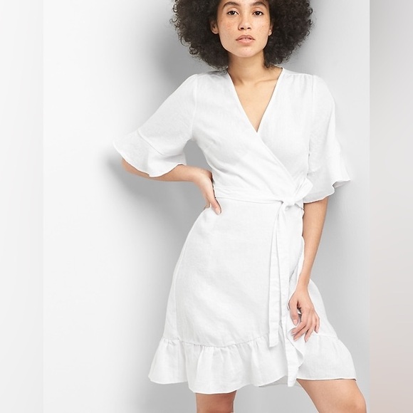 NWT - Gap womens white gauze wrap dress size medium 3/4 sleeves - Picture 1 of 8